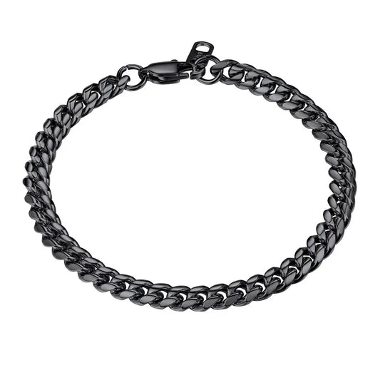 Cuban Link Black 6MM Wide Chain Bracelets Punk Mens Women Jewelry Gift, 21" Length