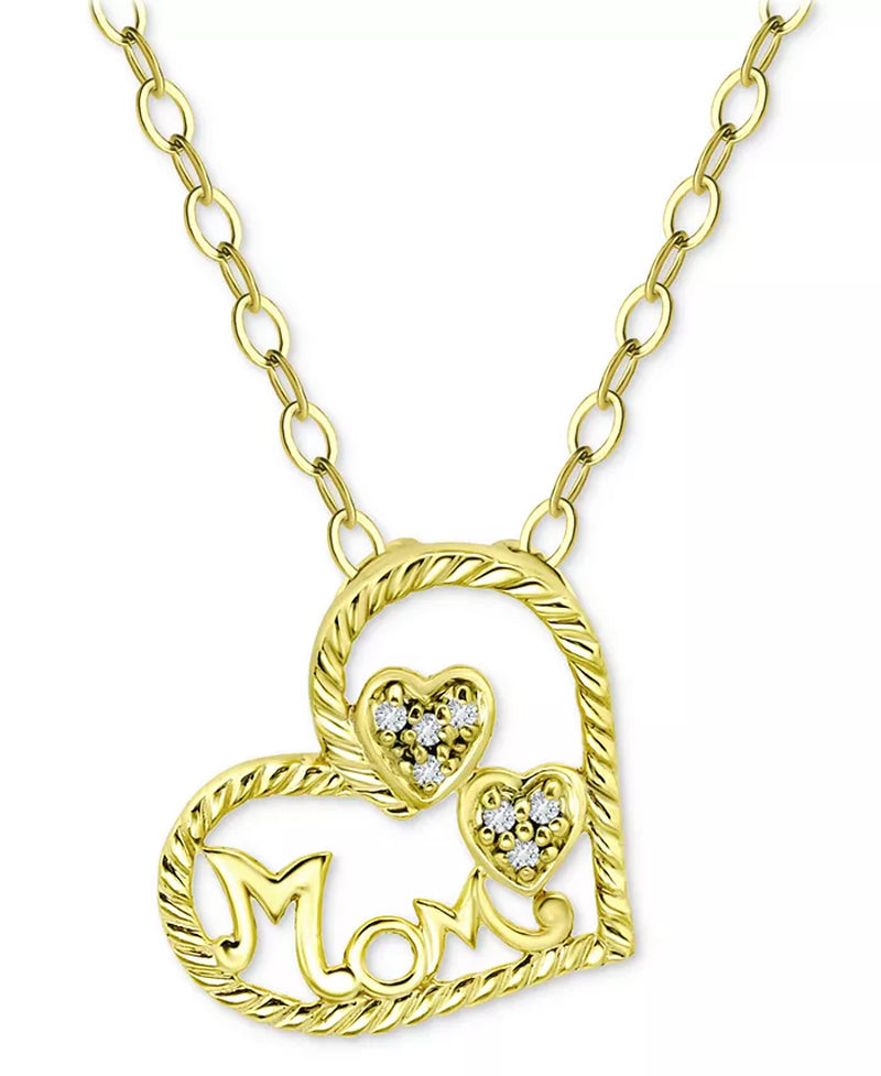 Cubic Zirconia Mom Heart Pendant Necklace, 16" + 2" Extender, Created for Macy'S