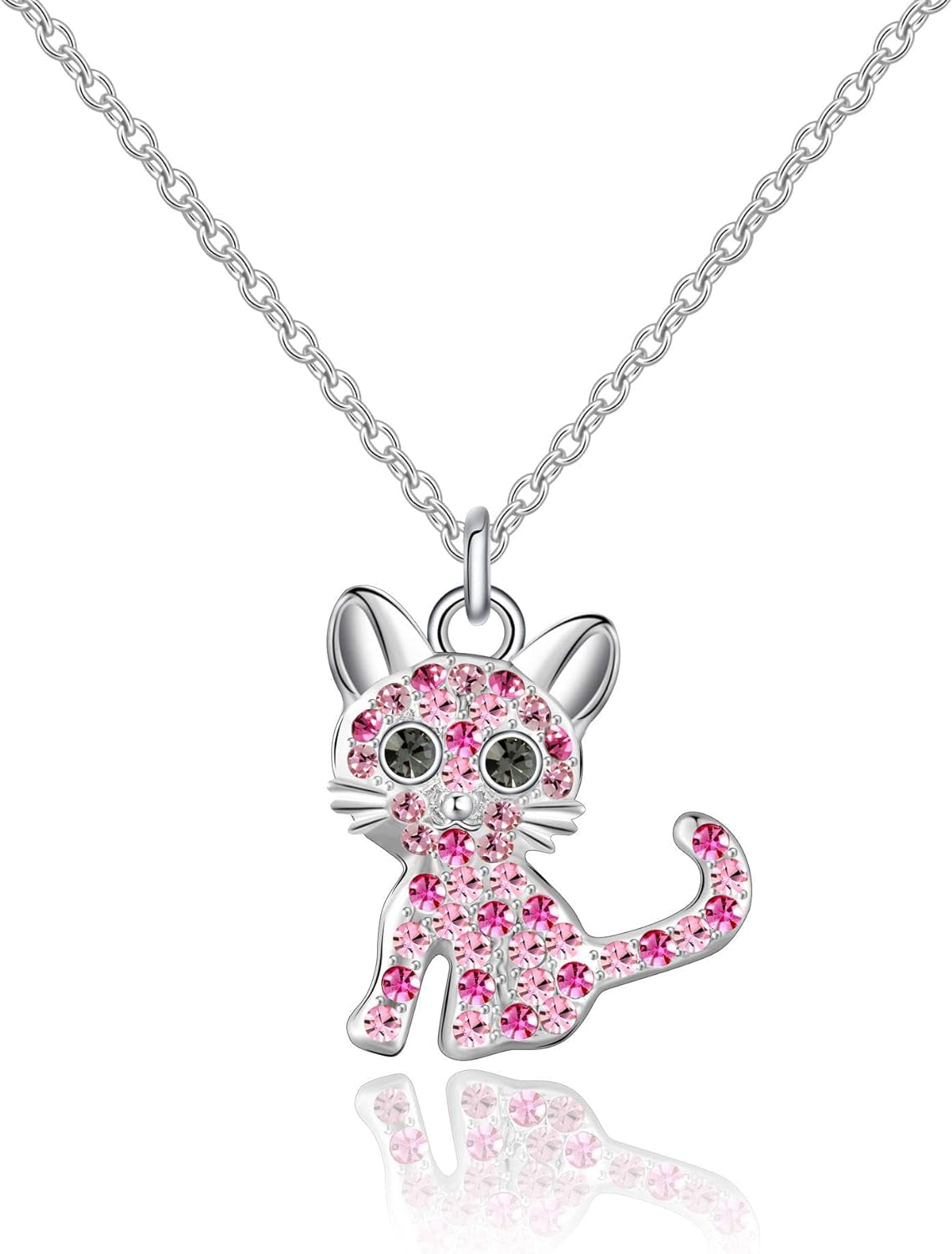 Girls Cat Birthstone Necklace Gifts for Women,Kitty Cats Dog Pendant Necklaces Jewelry for Cat Lovers