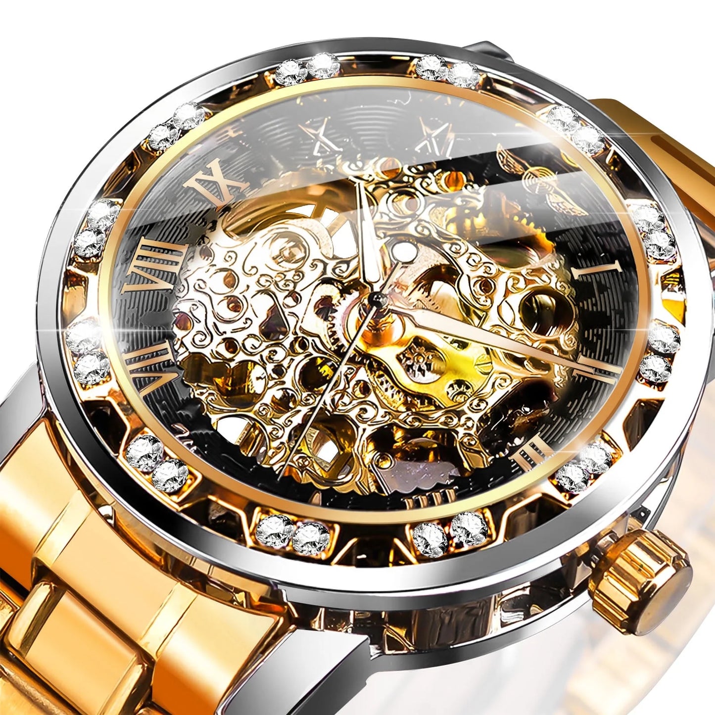 Luxury Watch for Men,  Waterproof Automatic Self-Winding Rome Number Diamond Dial Wrist Watch