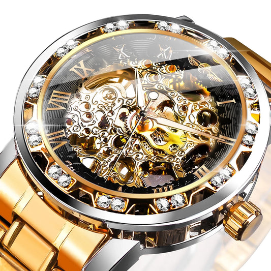 Luxury Watch for Men,  Waterproof Automatic Self-Winding Rome Number Diamond Dial Wrist Watch