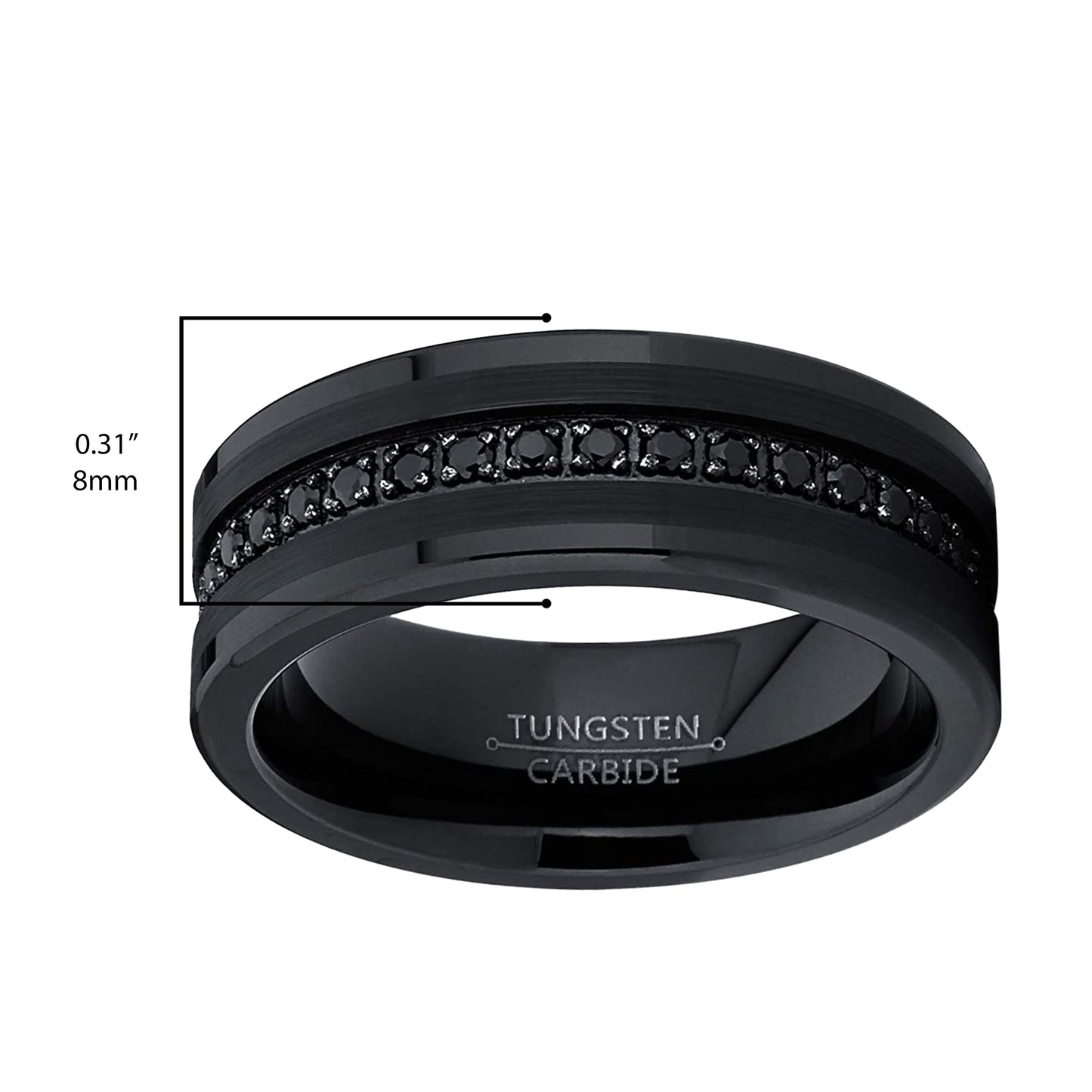 Men'S Genuine Tungsten Black Wedding Band Eternity Ring Cubic Zirconia Comfort-Fit