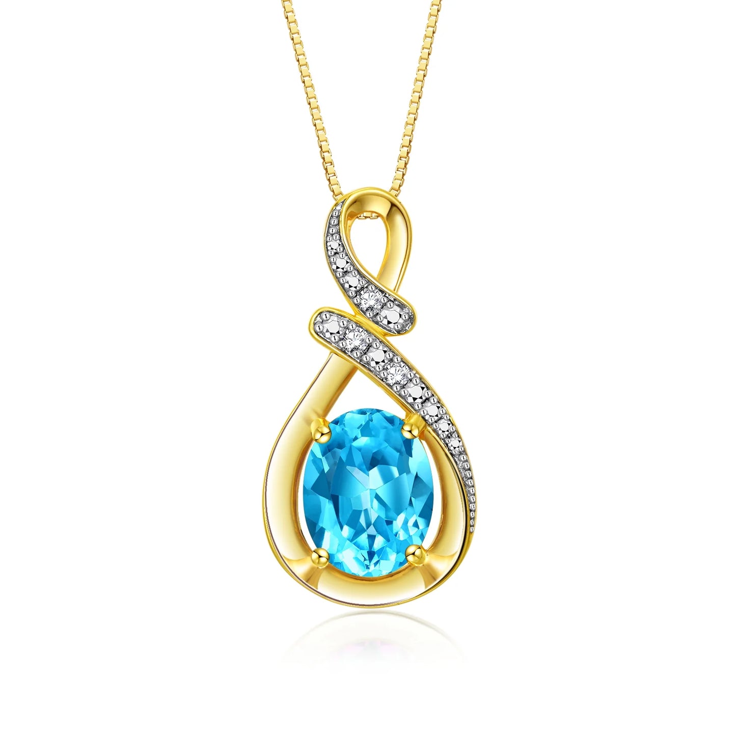 Necklace Yellow Gold Plated Silver Designer Necklace Gemstone & Diamonds Pendant 18" Chain 9X7MM Blue Topaz December Birthstone Womens Jewelry Silver Necklace