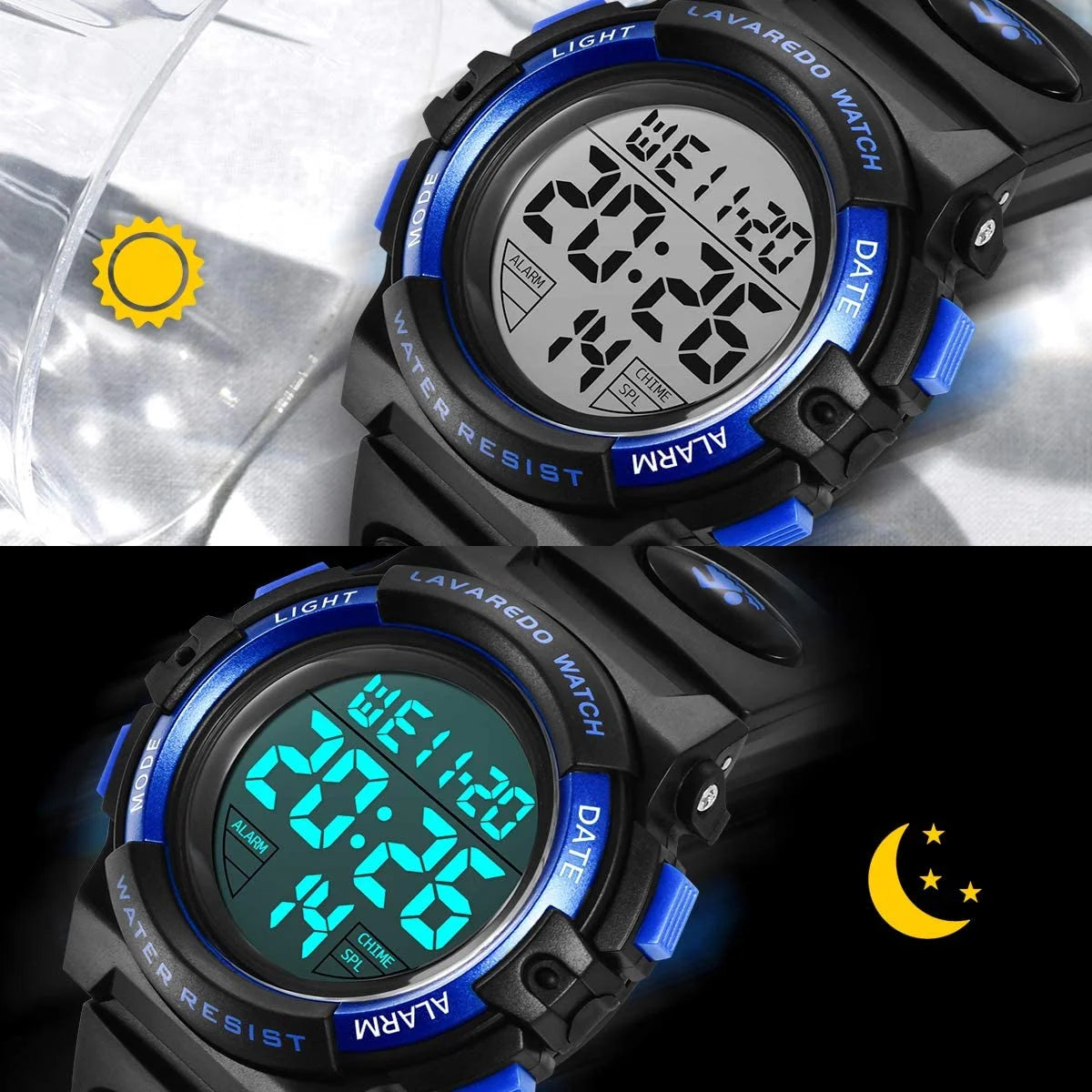 Watches for Kids Boys Girls Digital Outdoor Waterproof Sport LED Light Stopwatch Child Wristwatch Blue