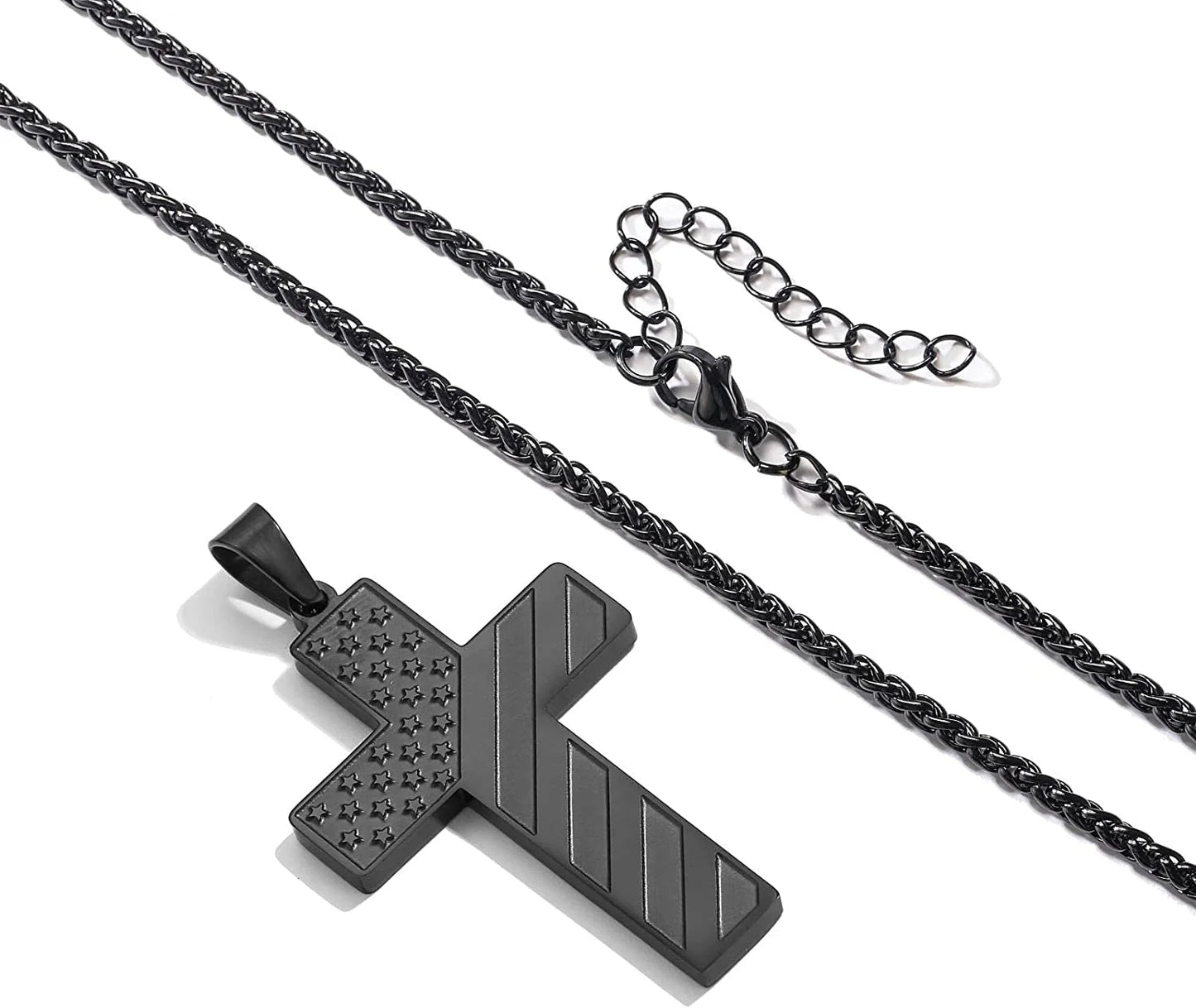 Black Cross Necklace for Men Boys Boyfriend Kid Son Husband Father Bible Verse Joshua 1:9 Stainless Steel USA American Flag Pendant Chain for Boys Men Religious Jewelry Gift for Men Boyfriend