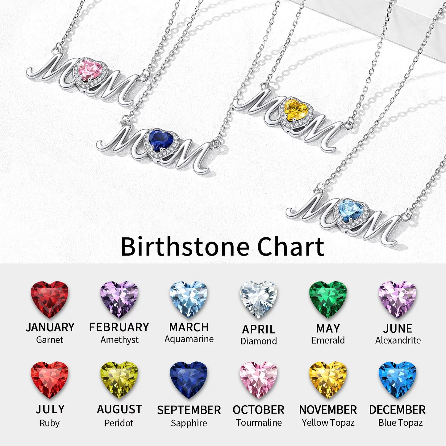 October Created Tourmaline Birthstone Heart Necklace for Mom Grandma, Shiny CZ Sterling Silver Pendant Necklace Birthday Christmas Gifts