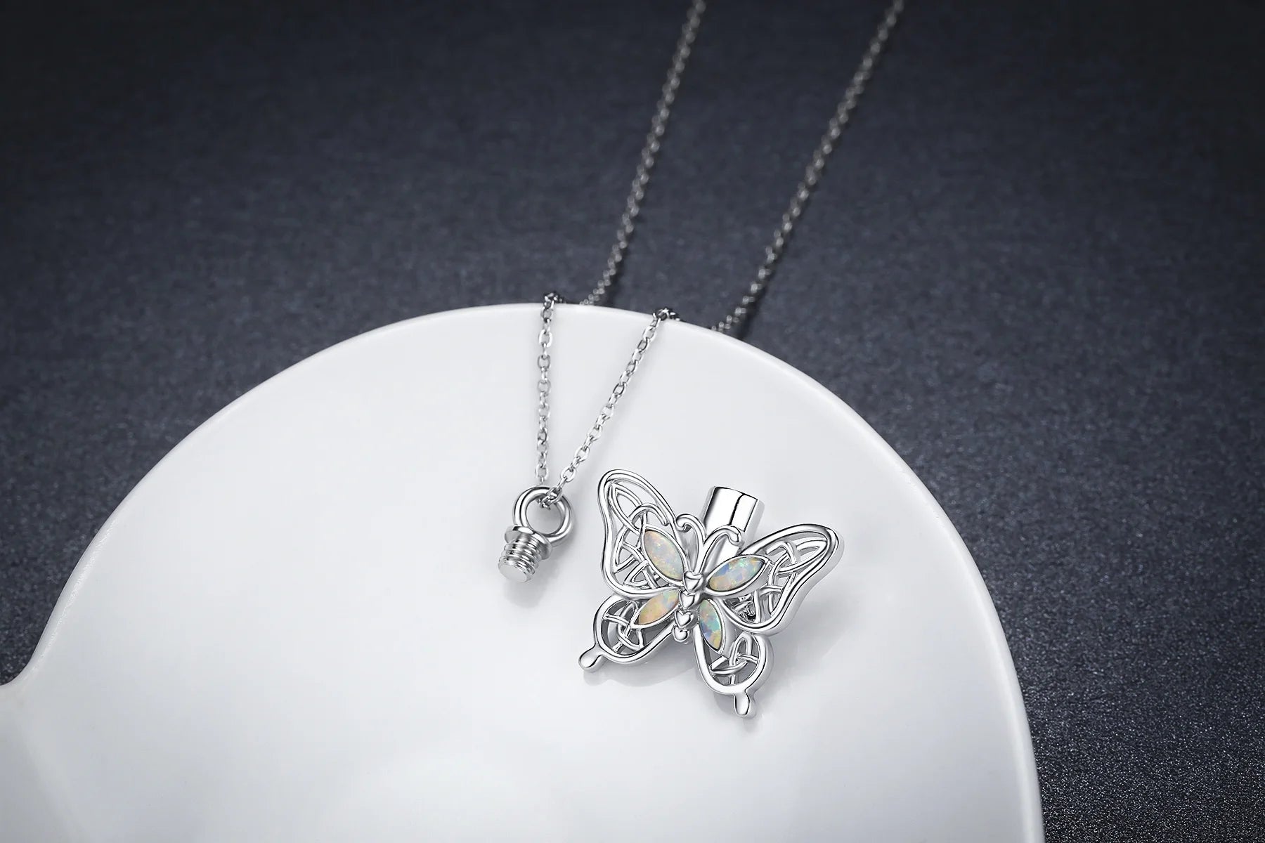 Opal Butterfly Urn Necklace for Ashes 925 Sterling Silver Celtic Knot Necklace Cremation Necklace for Ashes Keepsake Memorial Butterfly Cremation Jewelry Gifts for Women Girl