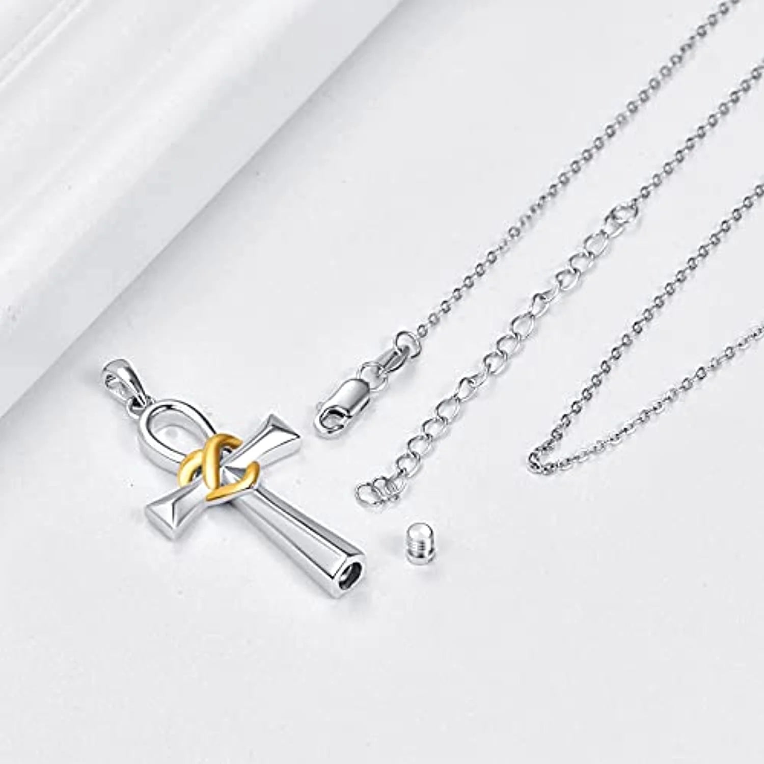 Ankh Corss Necklaces Necklace for Ashes 925 Sterling Silver Cremation Jewelry Memory Pendant