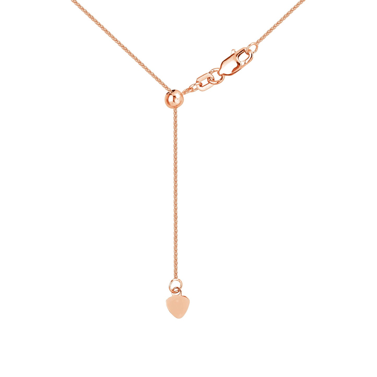 14K Rose Gold Men & Women'S 22" 1.02Mm Silicone Adjustable round Wheat Chain Necklace