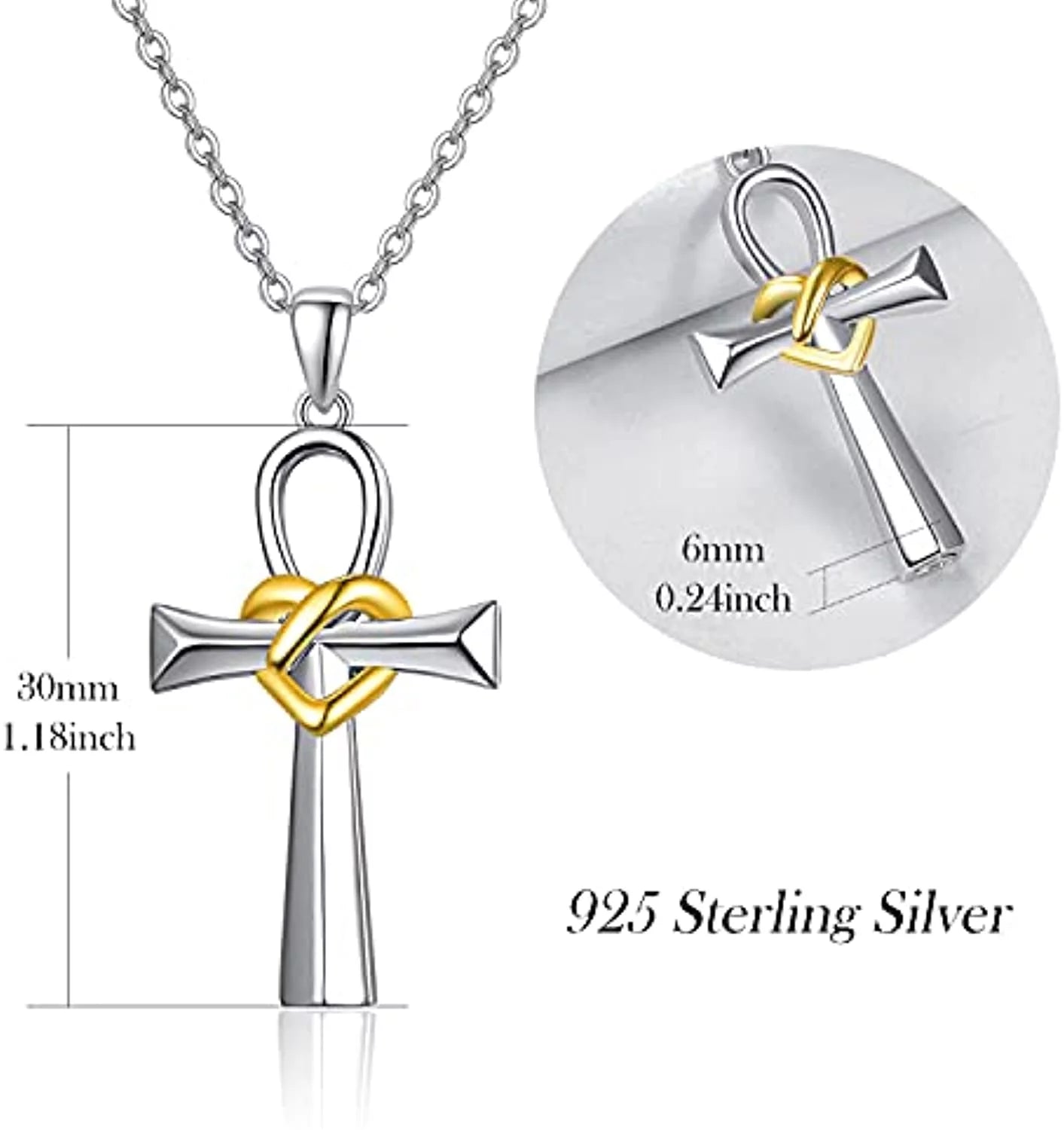 Ankh Corss Necklaces Necklace for Ashes 925 Sterling Silver Cremation Jewelry Memory Pendant