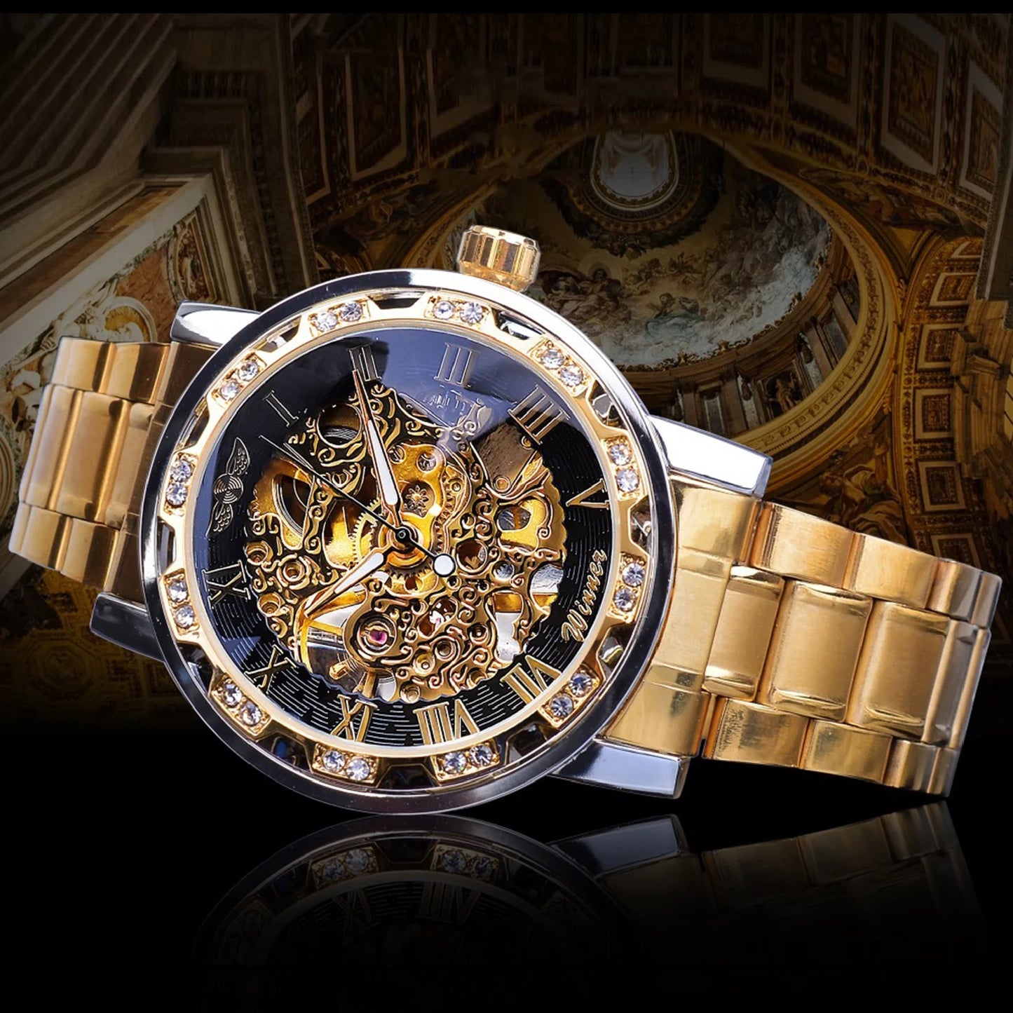 Luxury Watch for Men,  Waterproof Automatic Self-Winding Rome Number Diamond Dial Wrist Watch