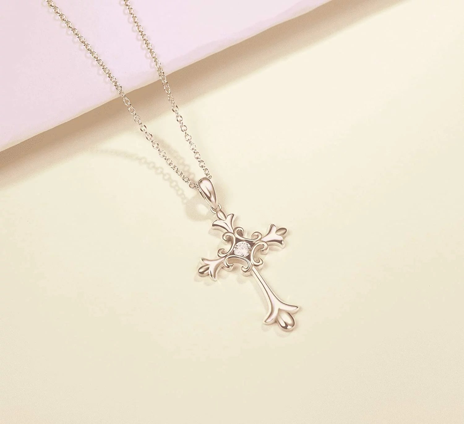 Fanci Me 925 Sterling Silver Cross Necklace for Women Girls Embossed Infinity Pendant Necklace with Cubic Zirconia Delicate Dainty High Polished Fine Jewelry Gifts for Women Girls 18"