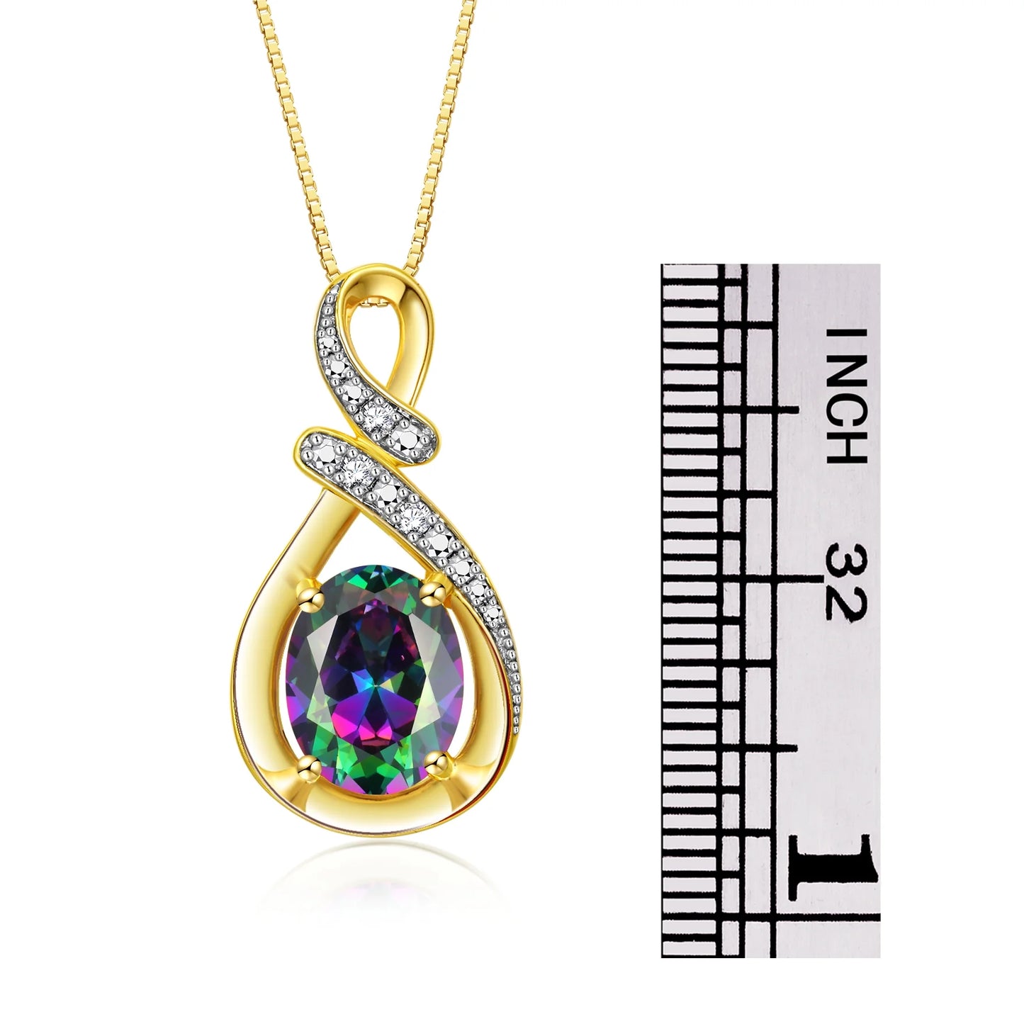 Necklace Yellow Gold Plated Silver Designer Necklace Gemstone & Diamonds Pendant 18" Chain 9X7MM Alexandrite June Birthstone Womens Jewelry Silver Necklace