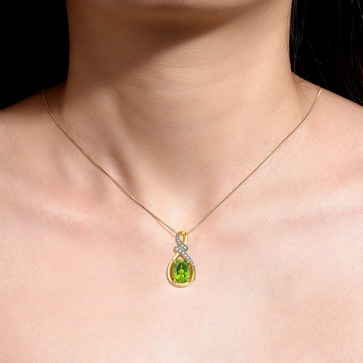 Necklace Yellow Gold Plated Silver Designer Necklace Gemstone & Diamonds Pendant 18" Chain 9X7MM Peridot August Birthstone Womens Jewelry Silver Necklace