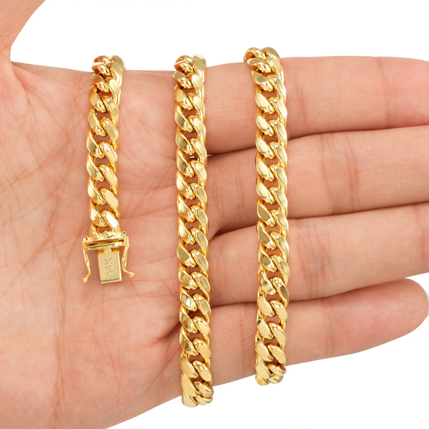 14K Yellow Gold 7.5Mm Miami Cuban Link Chain Necklace, Mens Womens Jewelry 16" - 30"