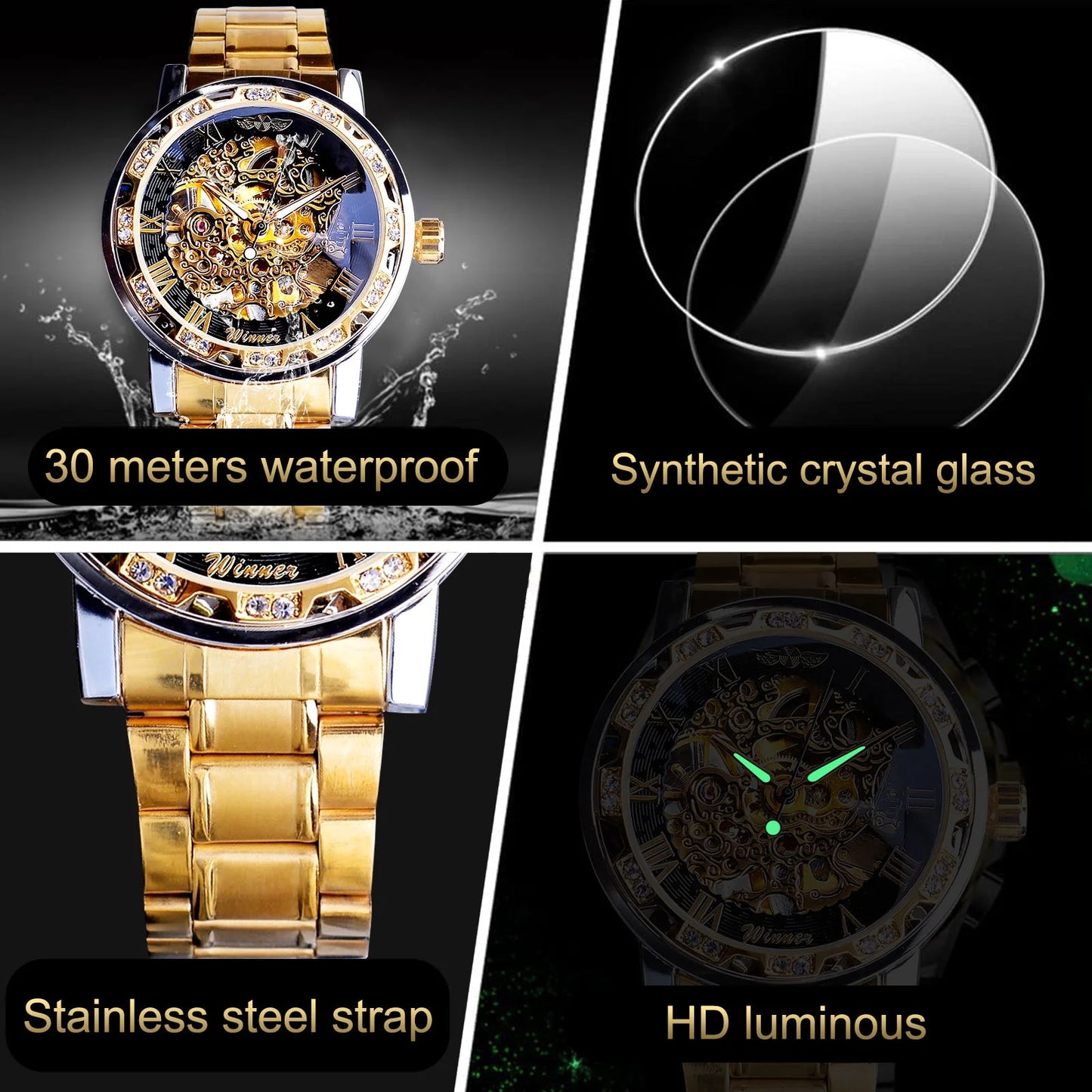 Luxury Watch for Men,  Waterproof Automatic Self-Winding Rome Number Diamond Dial Wrist Watch