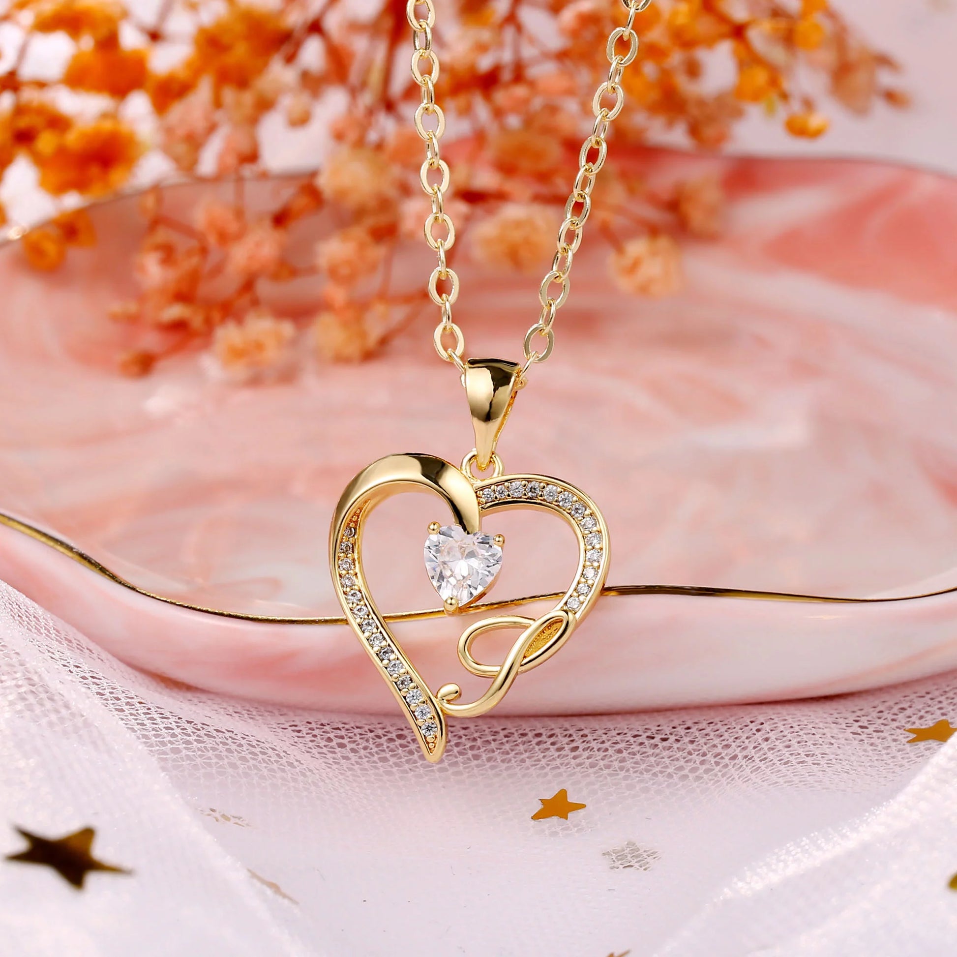 Initial Heart Necklace for Women Girls Cubic Zirconia 14K Gold Plated Initial Heart Pendant Necklace