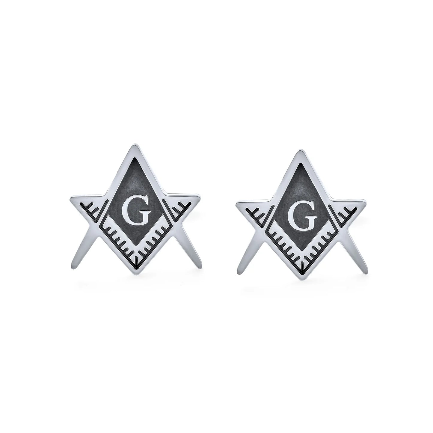 Mens Shield round Freemasons Compass Symbol Shirt Cufflink for Men Blue Black Enamel