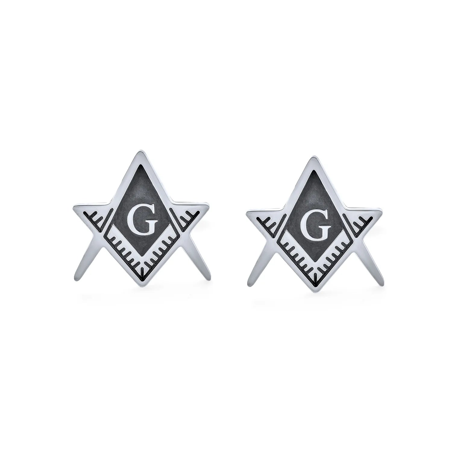 Mens Shield round Freemasons Compass Symbol Shirt Cufflink for Men Blue Black Enamel