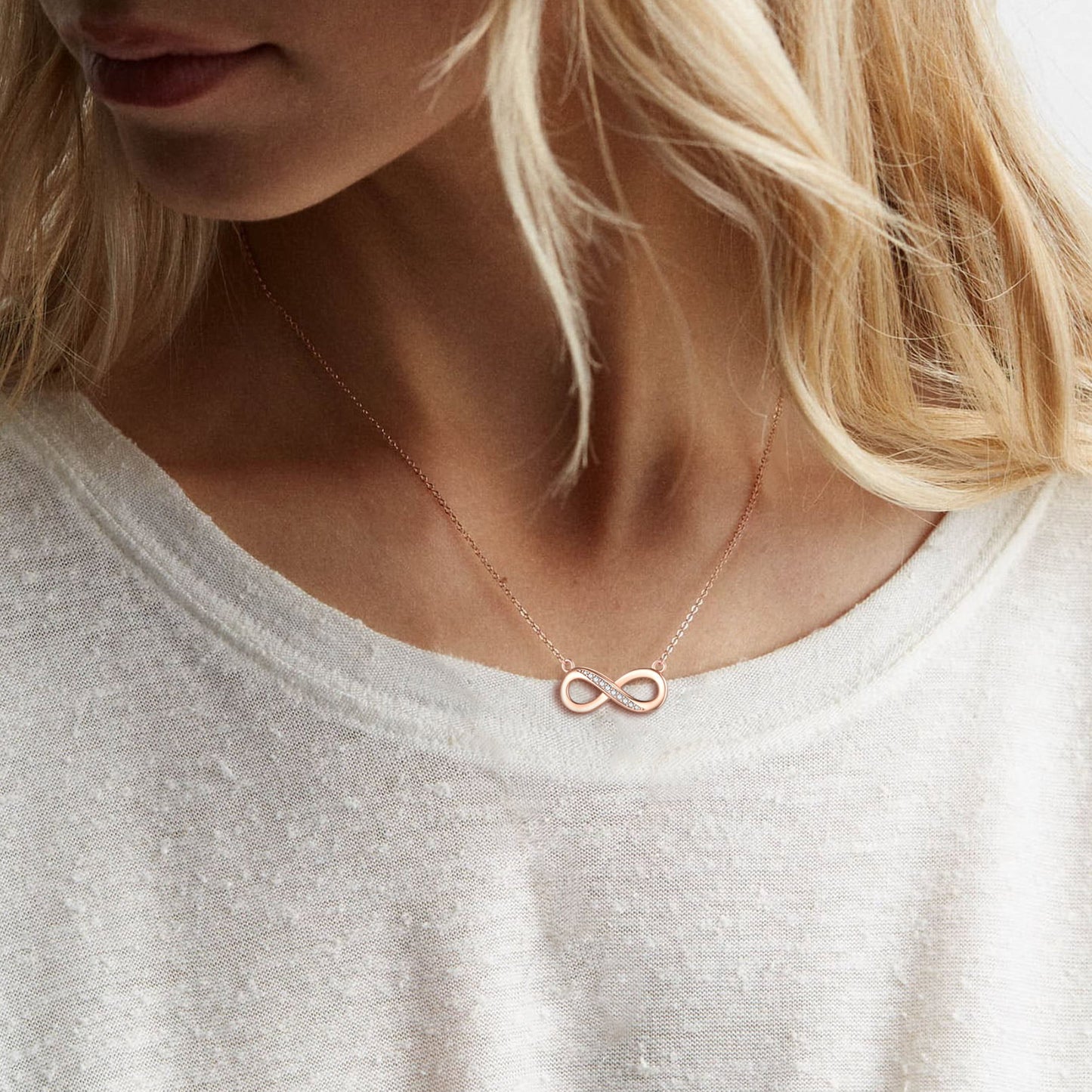 Rose Gold Infinity Necklace for Women Cubic Zirconia Infinity Necklace Sterling Silver Jewelry Birthday Christmas Gift for Her Wife Mom