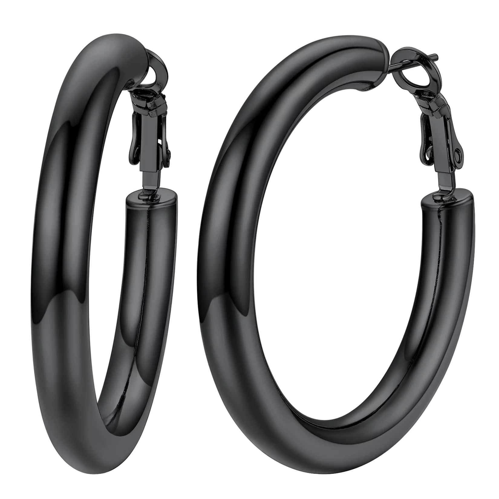 Small 40Mm Black Tube Hoop Earrings Women Girls with Sterling Silver Post