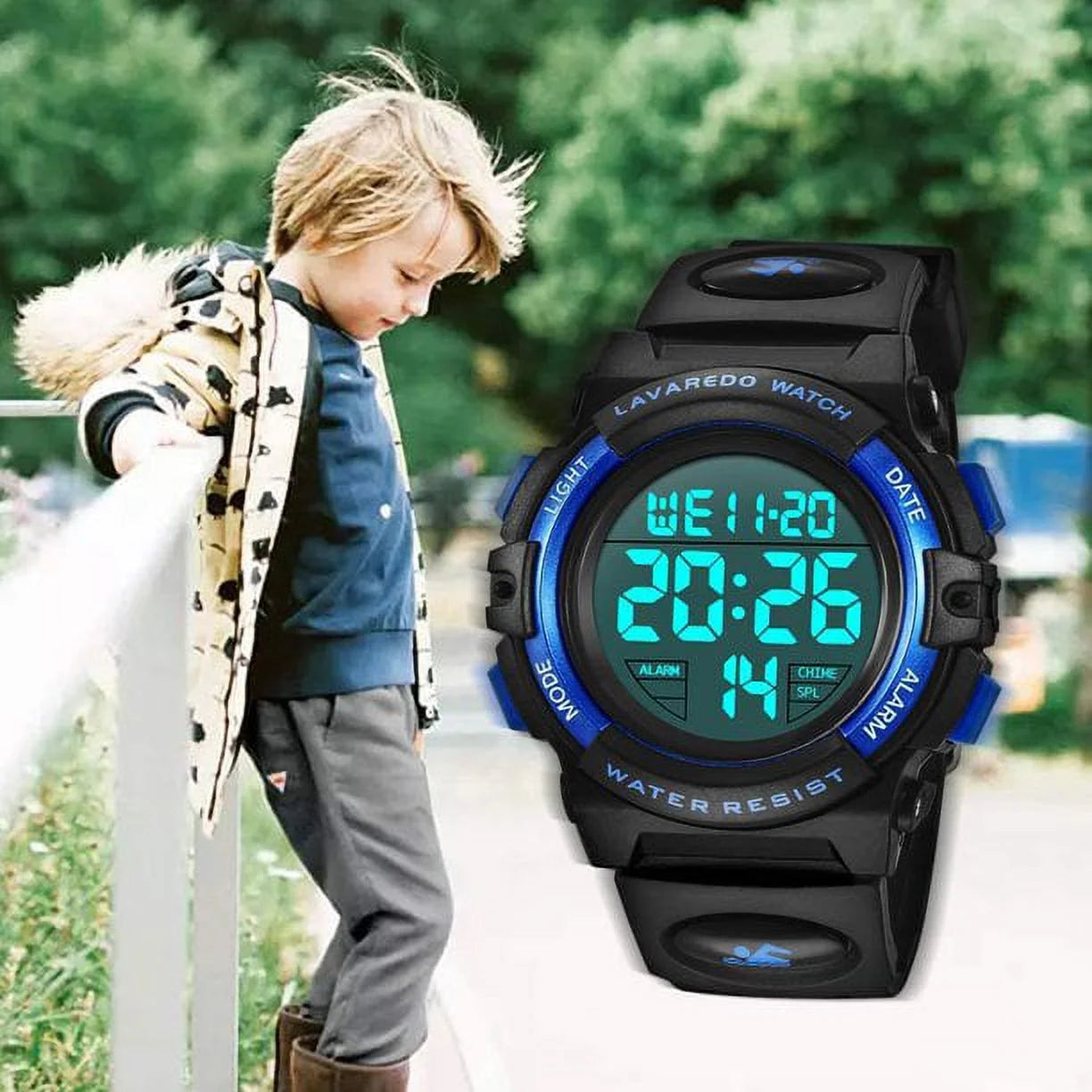 Watches for Kids Boys Girls Digital Outdoor Waterproof Sport LED Light Stopwatch Child Wristwatch Blue