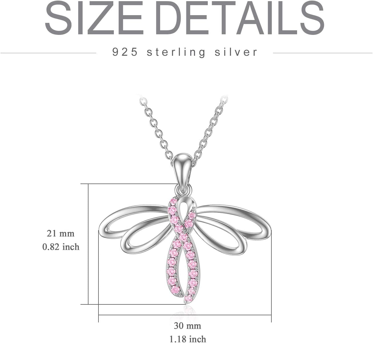 925 Sterling Silver Breast Cancer Awareness Necklace Butterfly/Dragonfly/Cross Pendant Necklace Pink Ribbon Necklace Breast Cancer Survivor Gifts for Women