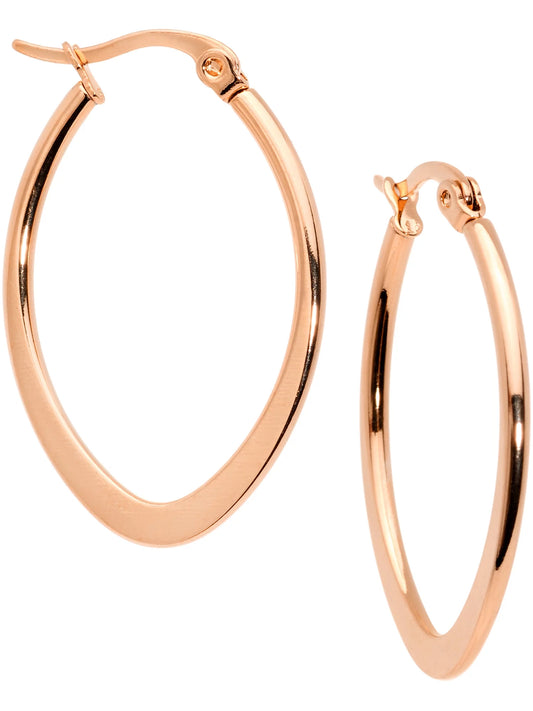 Fashion Earrings for Women 30Mm Rose Gold Tone PVD Stainless Steel Oval Hoop Earrings