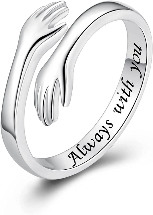 Sterling Silver Hug Rings for Women Silver Hugging Ring Jewelry Rings Always My Daughter Forever My Friend Ring for Teen Girls