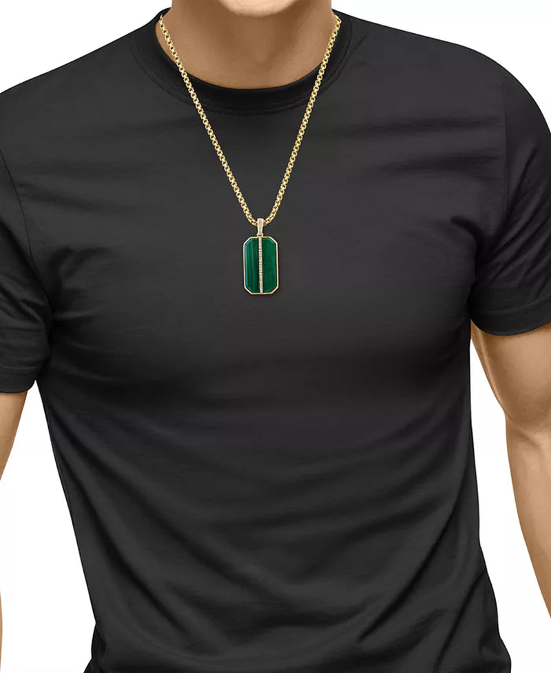 EFFYÂ® Men'S Malachite & Diamond (1/6 Ct. T.W.) Dog Tag 22" Pendant Necklace in Gold-Plated Sterling Silver