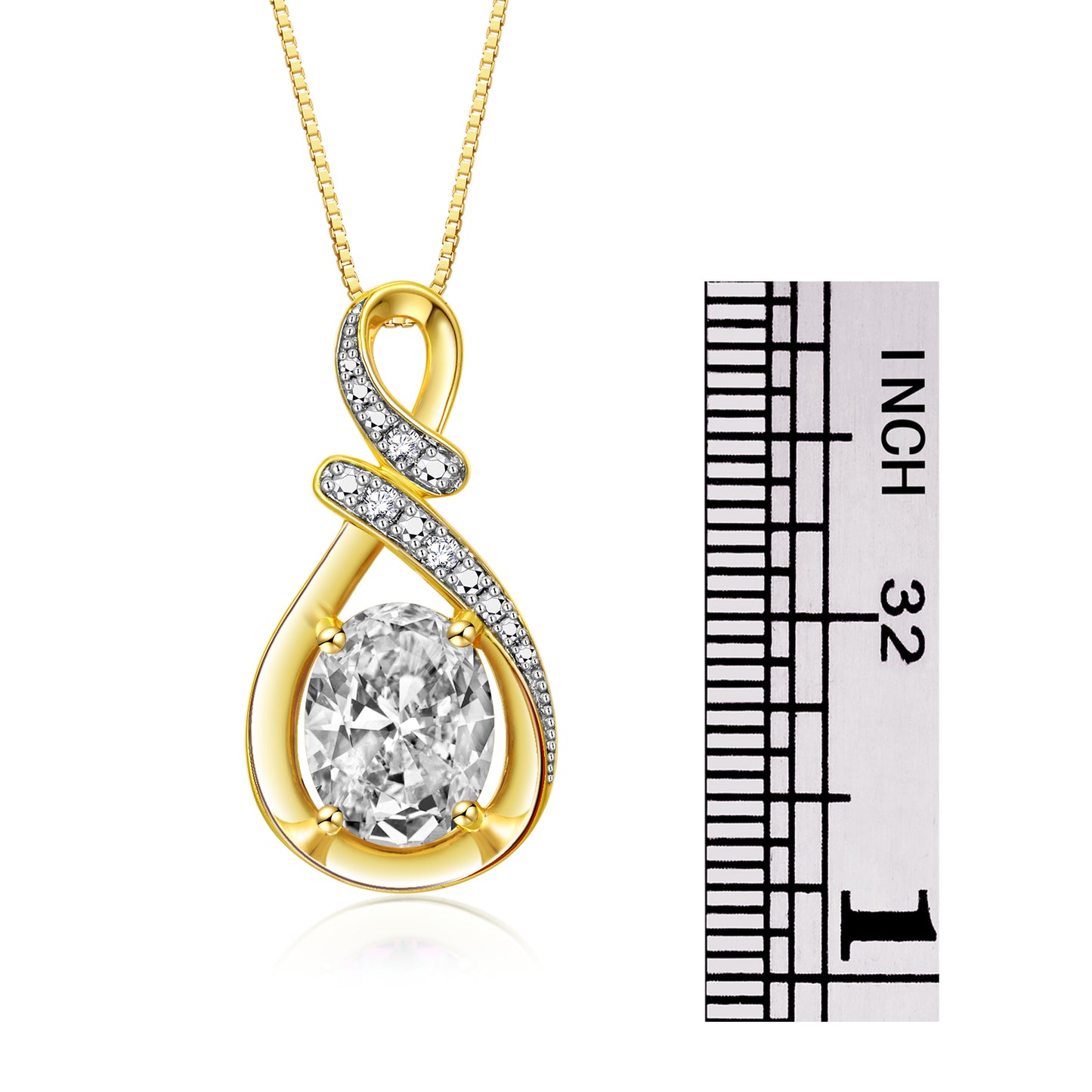 Necklace Yellow Gold Plated Silver Designer Necklace Gemstone & Diamonds Pendant 18" Chain 9X7MM White Topaz April Birthstone Womens Jewelry Silver Necklace