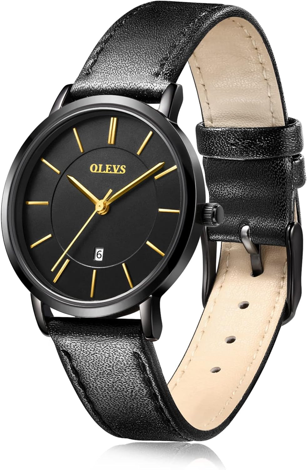 Watches for Women Waterproof Wristwatches Analog Quartz Ultra Thin Black Watches Leather Strap Watches with Date Calendar Watches,Gifts for Women