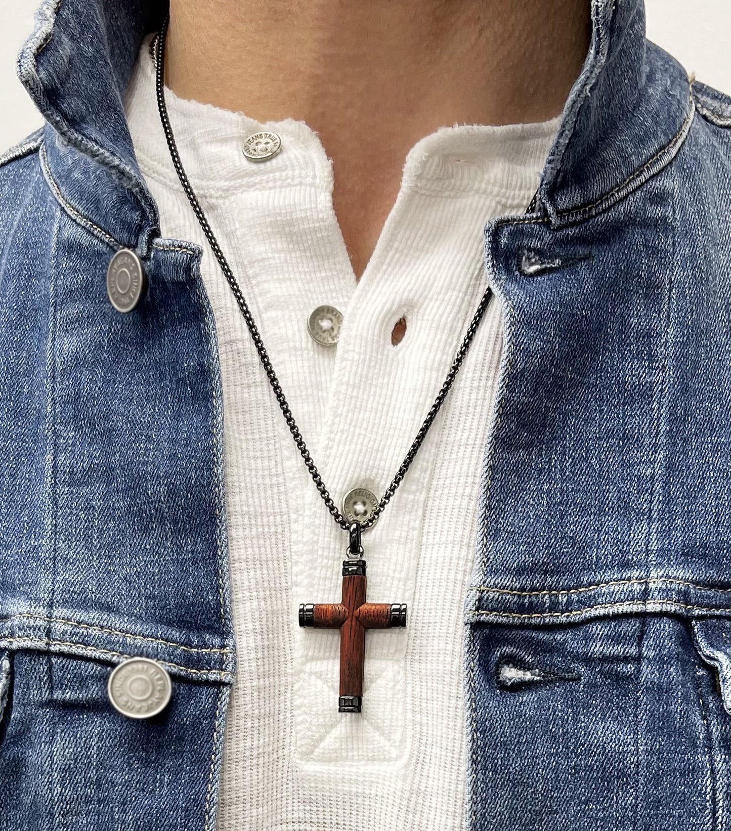 Real Santos Wood Cross Necklace Pendant Black 24" Stainless Steel Chain