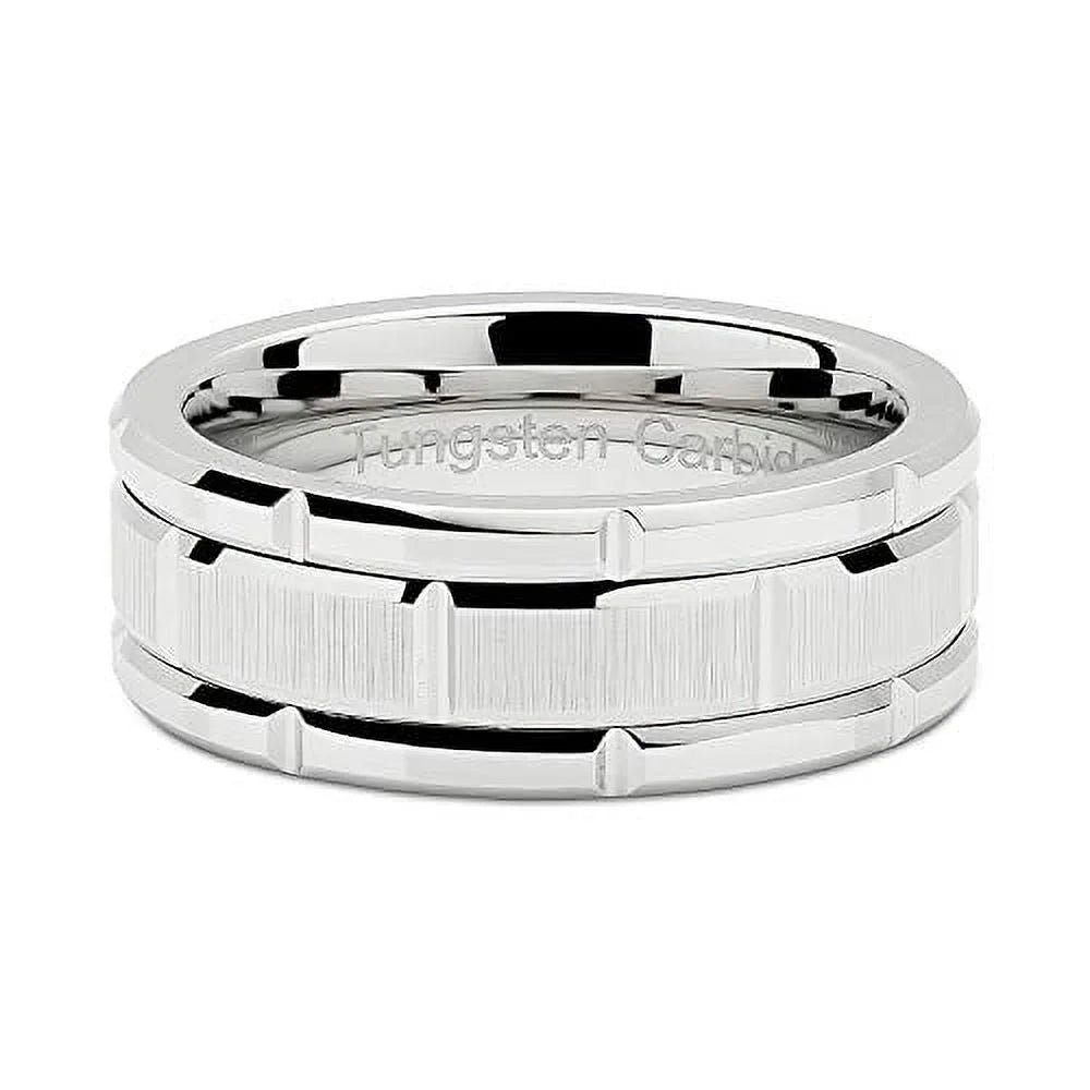 Tungsten Rings for Men Wedding Band White Gold Brick Pattern Rhodium Plated Size 6-16 (Tungsten, 12)