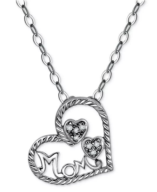 Cubic Zirconia Mom Heart Pendant Necklace, 16" + 2" Extender, Created for Macy'S