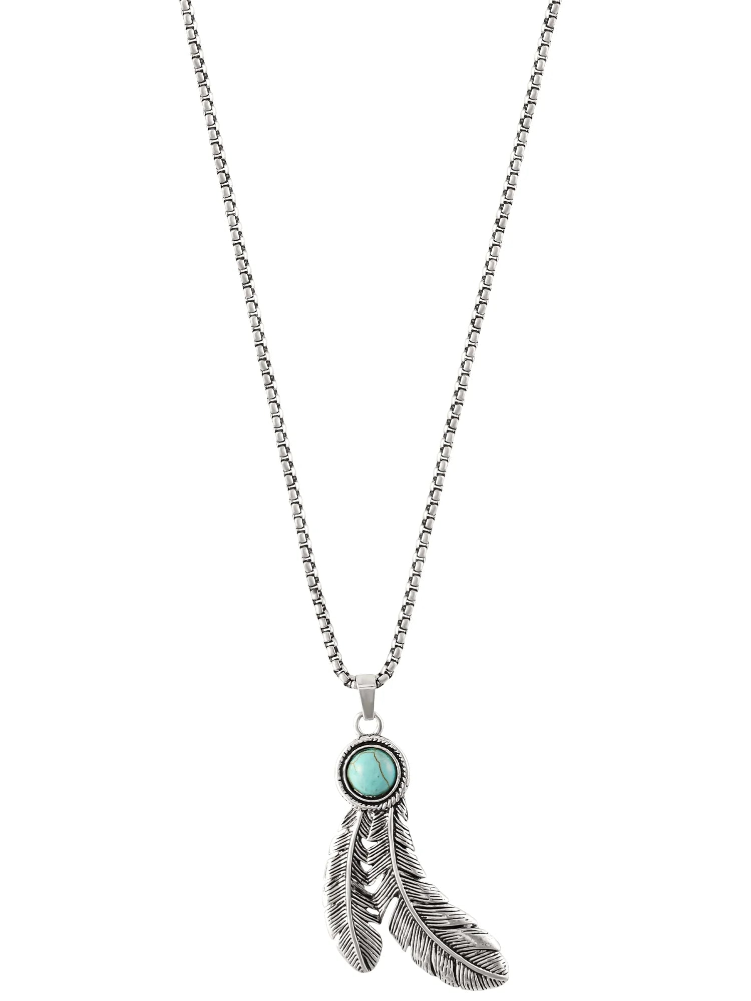 Fashion Faux Turquoise Stone Feather Necklace