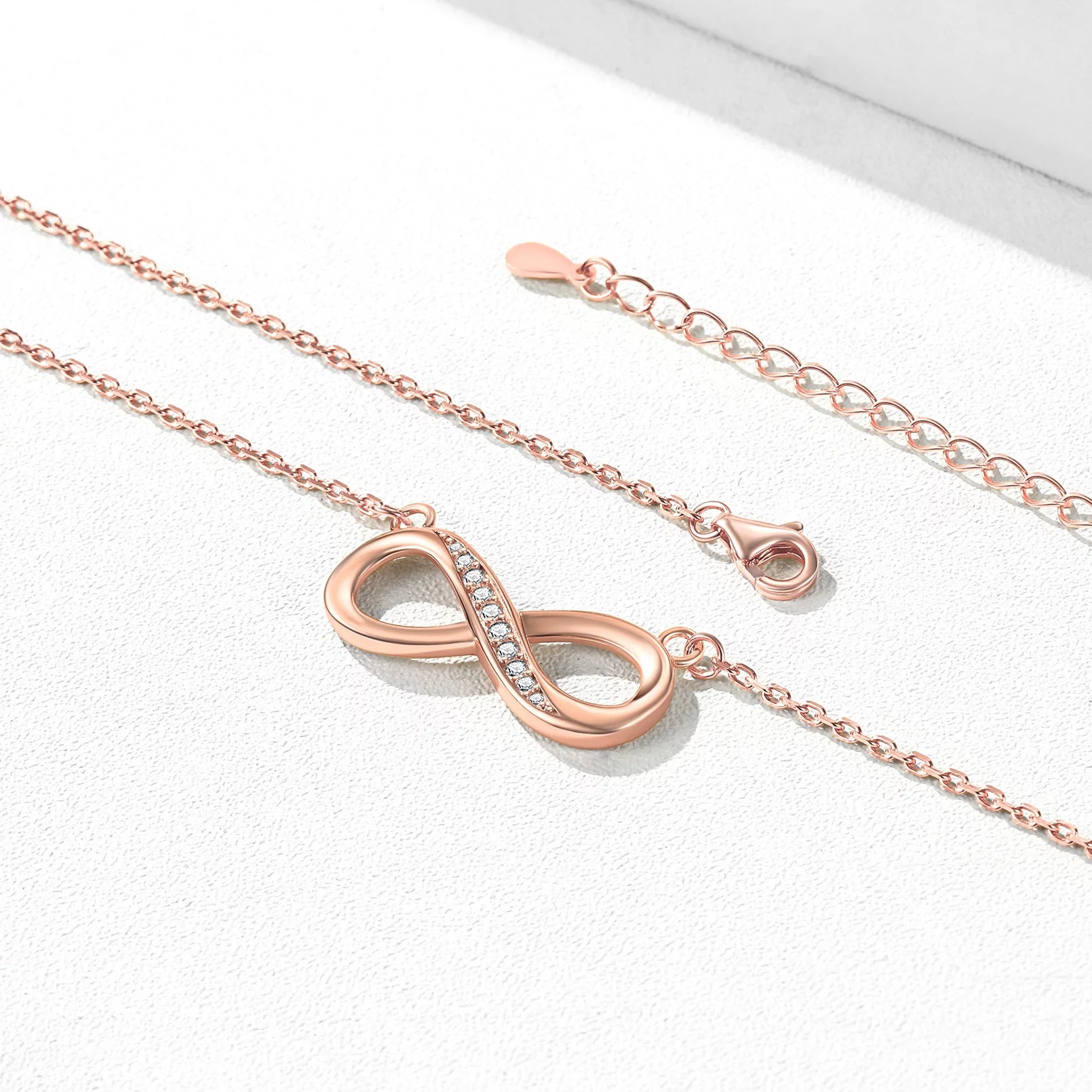 Rose Gold Infinity Necklace for Women Cubic Zirconia Infinity Necklace Sterling Silver Jewelry Birthday Christmas Gift for Her Wife Mom