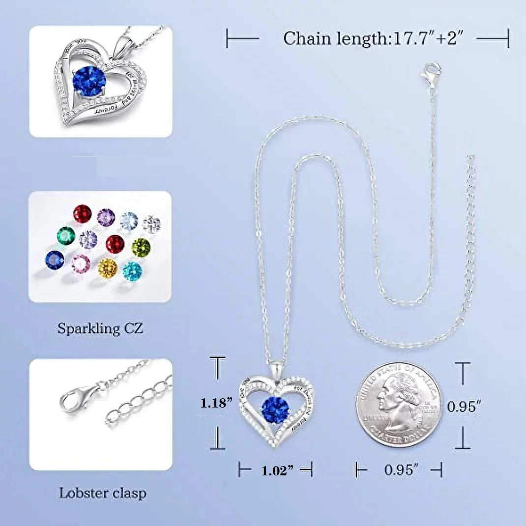 Love Pendant Necklaces for Women with Birthstone Zirconia, Christmas Birthday Anniversary Jewelry Gift for Women Wife Girls