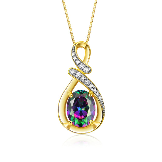 Necklace Yellow Gold Plated Silver Designer Necklace Gemstone & Diamonds Pendant 18" Chain 9X7MM Alexandrite June Birthstone Womens Jewelry Silver Necklace