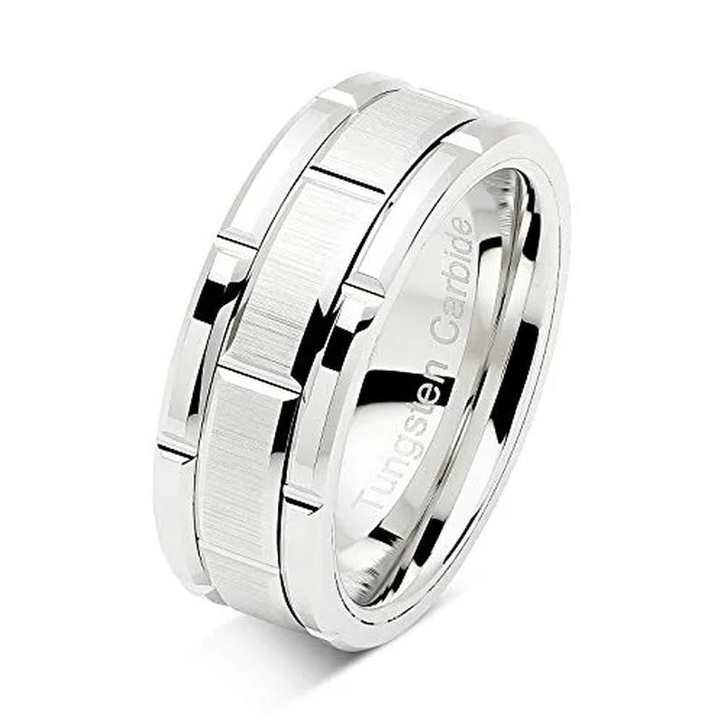 Tungsten Rings for Men Wedding Band White Gold Brick Pattern Rhodium Plated Size 6-16 (Tungsten, 12)