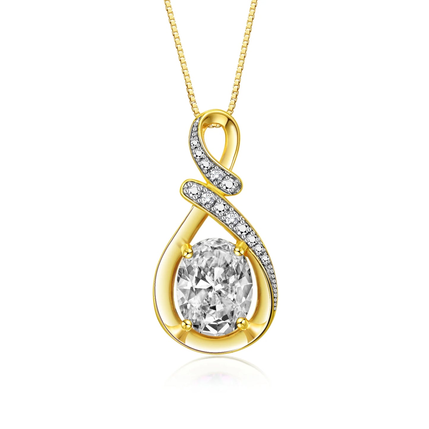 Necklace Yellow Gold Plated Silver Designer Necklace Gemstone & Diamonds Pendant 18" Chain 9X7MM White Topaz April Birthstone Womens Jewelry Silver Necklace