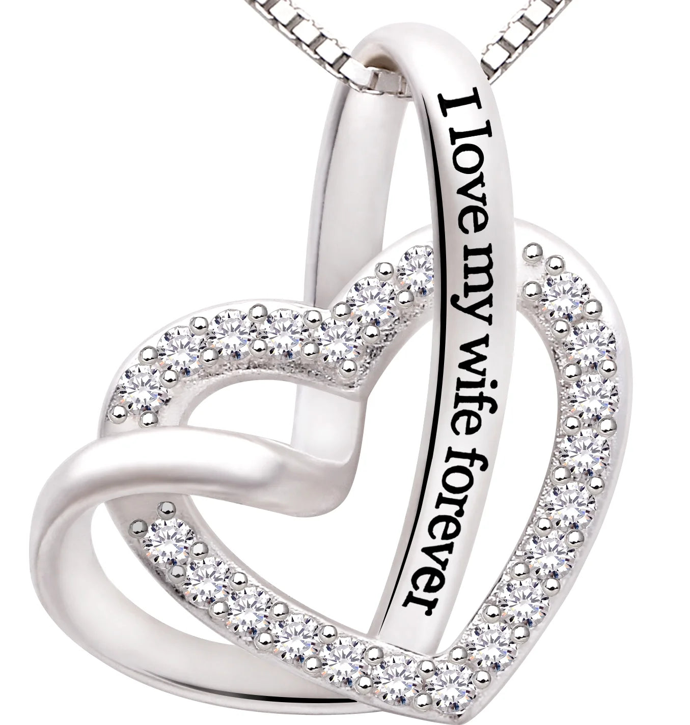 Jewelry Sterling Silver "I Love My Wife Forever" Love Heart Cubic Zirconia Necklace