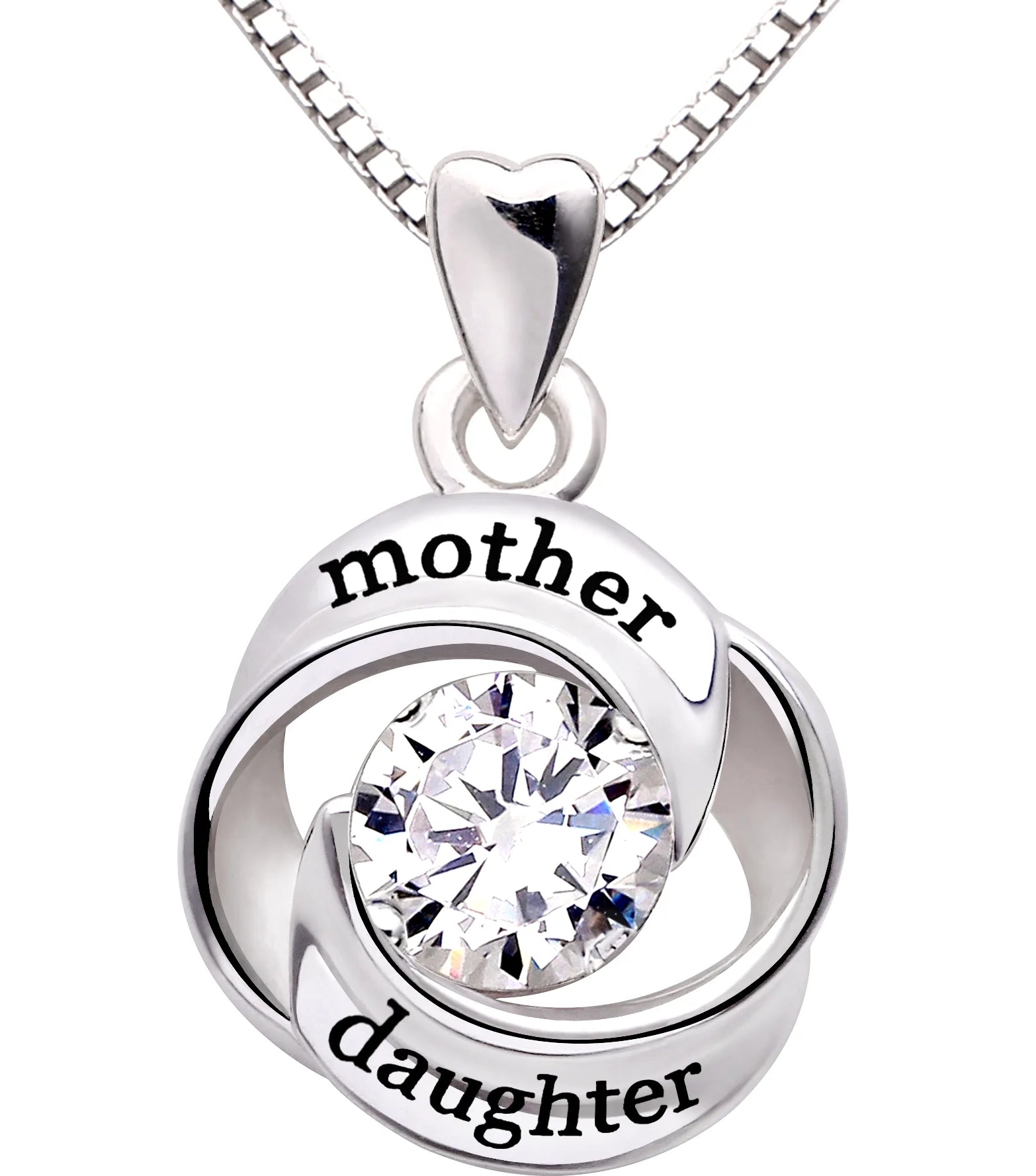 Jewelry Sterling Silver Mother and Daughter Love Cubic Zirconia Pendant Necklace