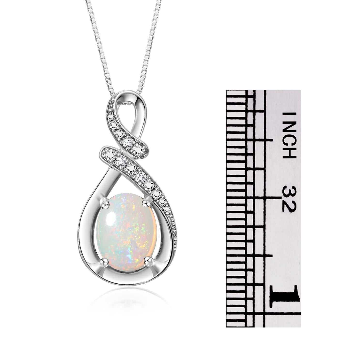 Necklace Sterling Silver Classic Designer Necklace Gemstone & Diamonds Pendant 18" Chain 9X7MM Opal OCTOBER October Birthstone Womens Jewelry Silver Necklace