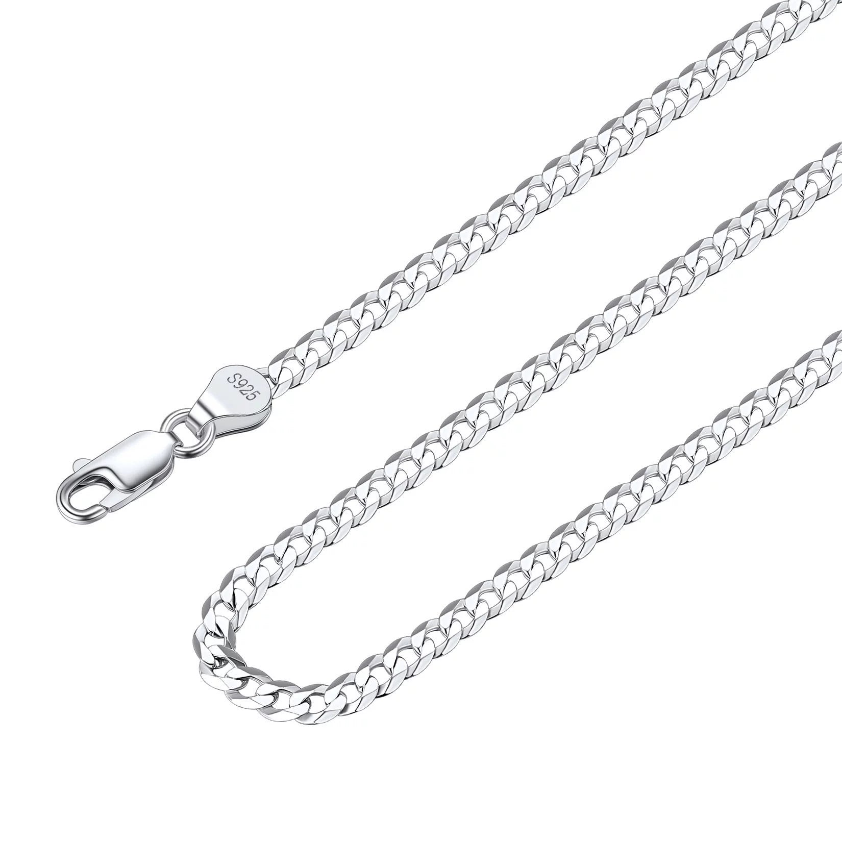 925 Sterling Silver Necklace, 3Mm Flat Curb Cuban Link Chain for Men Women