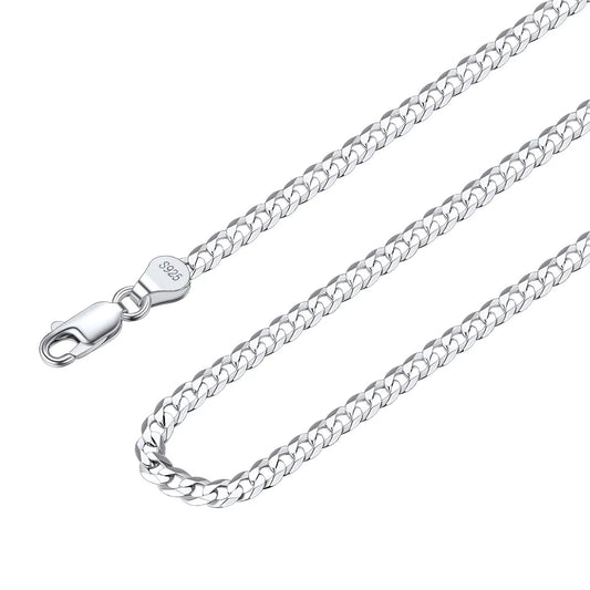 925 Sterling Silver Necklace, 3Mm Flat Curb Cuban Link Chain for Men Women