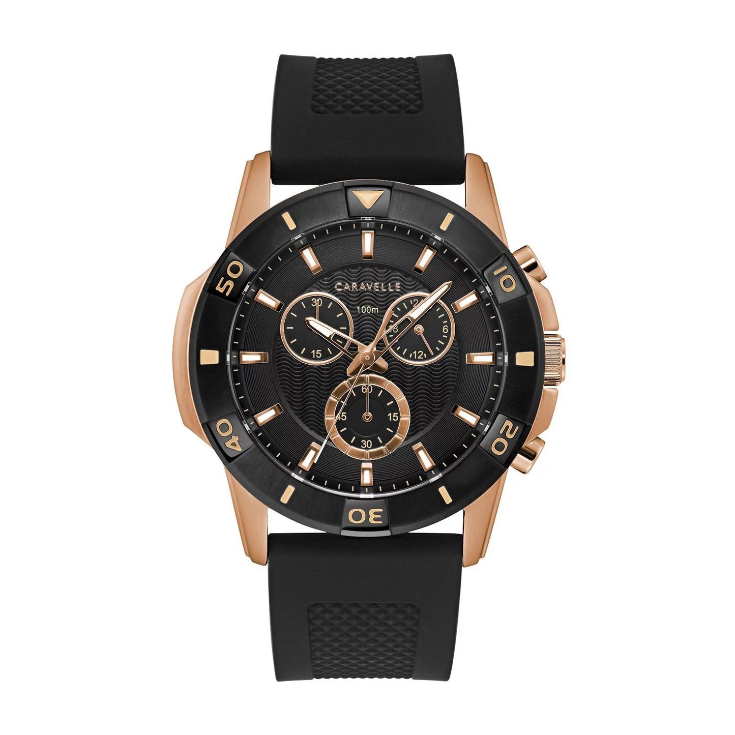 Men'S Black Chronograph Watch, Silicone Strap