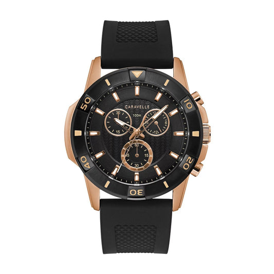 Men'S Black Chronograph Watch, Silicone Strap