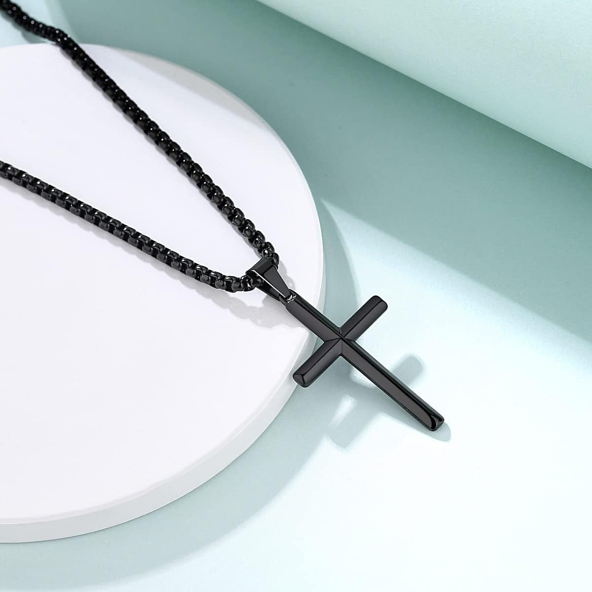 Cross Necklace for Men Stainless Steel Crucifix Lord'S Prayer Pendant Necklace 20 Inch Chain