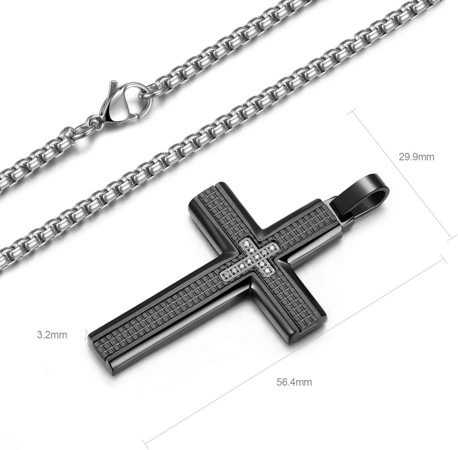 Men'S Stainless Steel Cross Necklace,Two-Tone Black & Blue Carbon Fiber Pendant - Included Gift Box